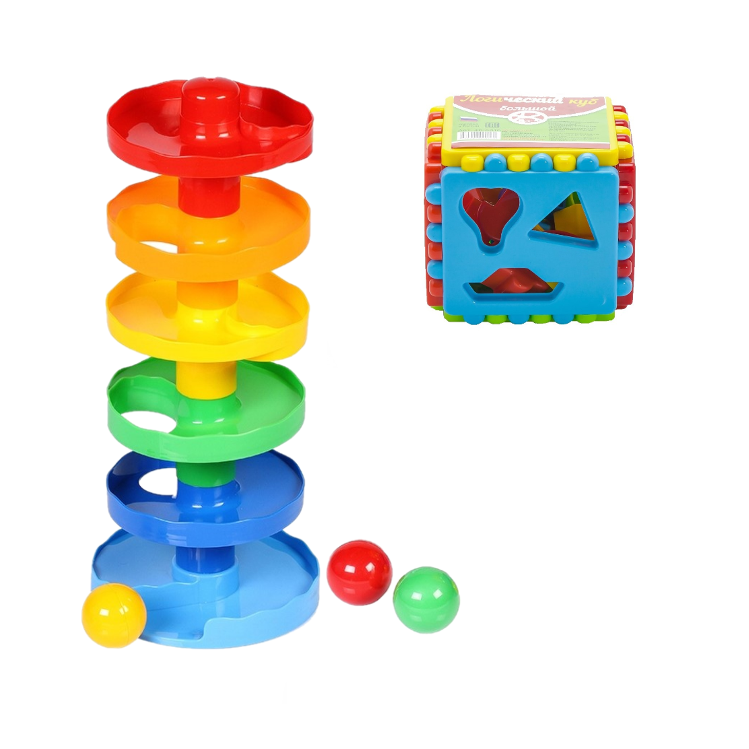 Развивающие игрушки БИПЛАНТ для малышей Набор Игра Зайкина горка №1 + Игрушка Сортер кубик логический большой - фото 1