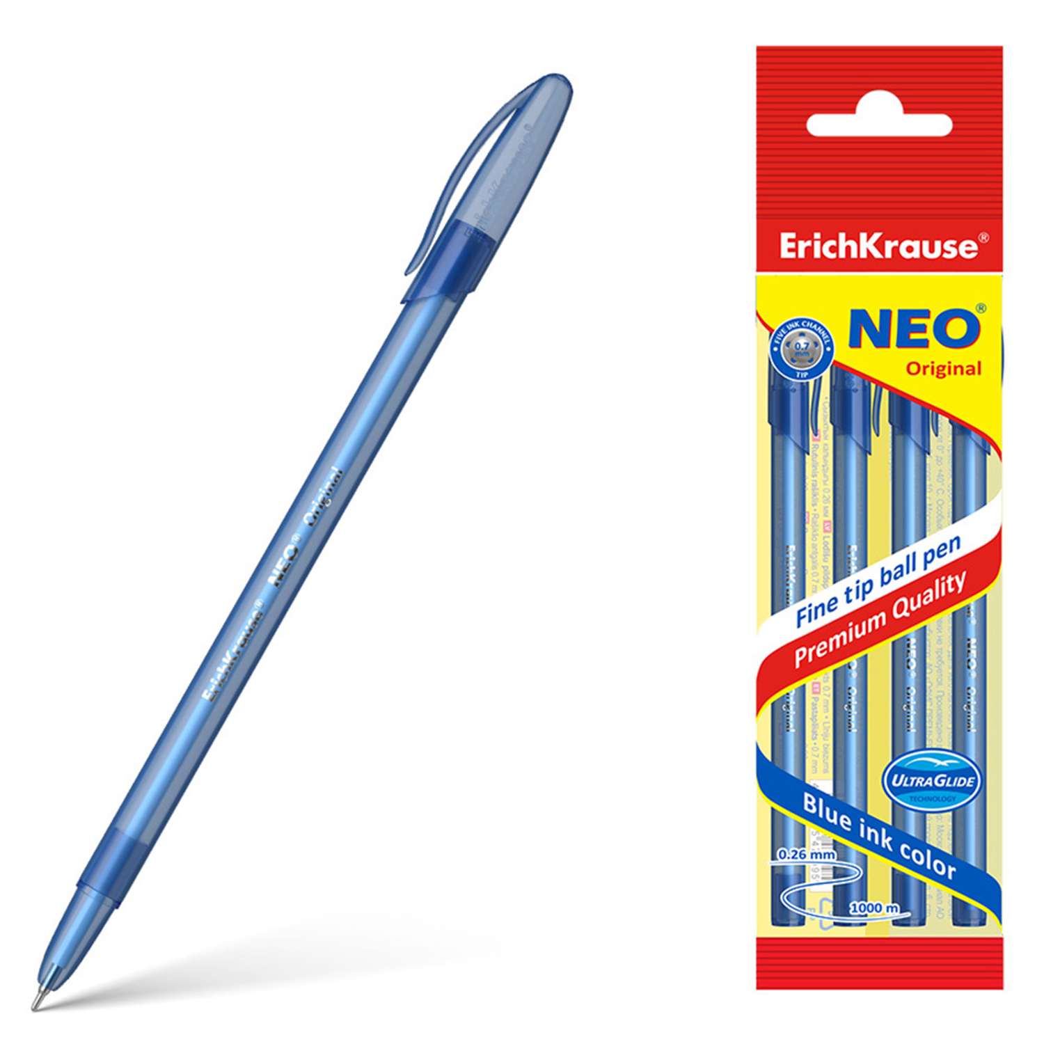 Набор шариковых ручек ErichKrause Neo Stick Original 0.7 Синий 4шт 47634 - фото 2