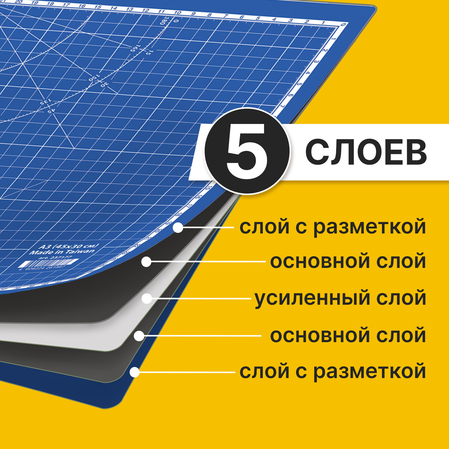 Коврик для резки Brauberg Extra 3-слойный двустронний А3 синий - фото 7