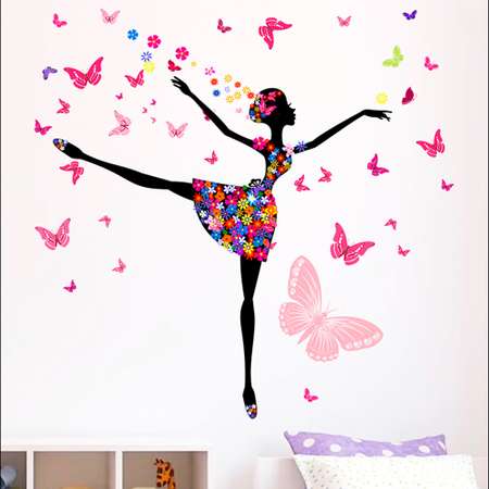 Наклейка интерьерная Woozzee Балерина с бабочками