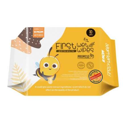 Салфетки K-MOM влажные first wet wipes 10 листов 0+