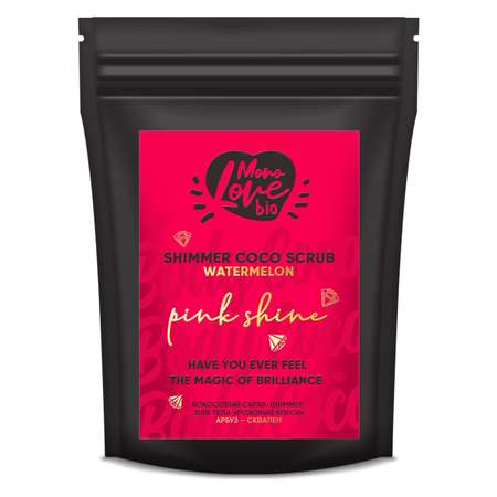 Кокосовый скраб для тела MonoLove bio с шиммером Розовый блеск Арбуз - Сквален 150 гр