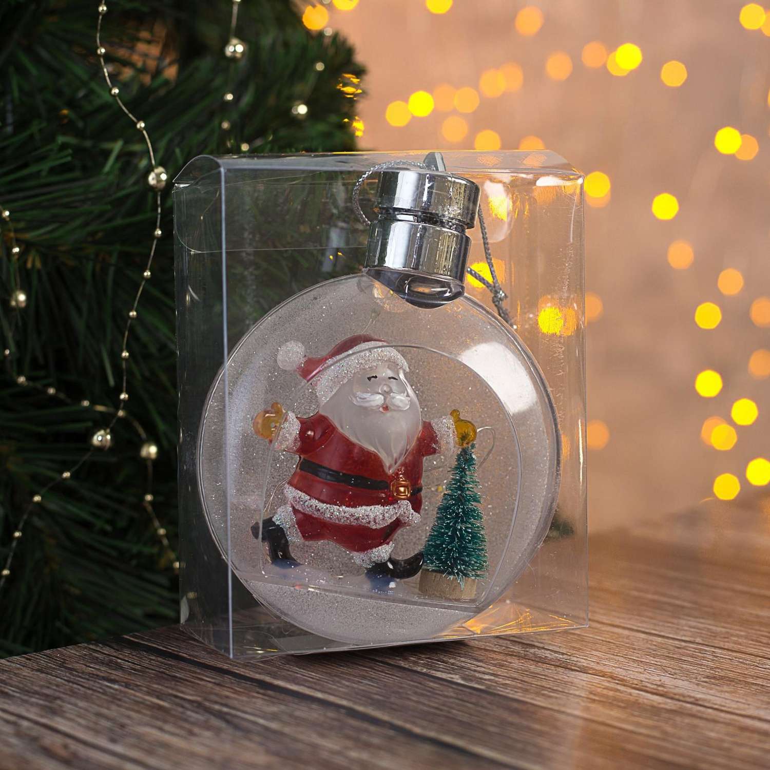Ёлочный Luazon шар «Дед Мороз» батарейки 5 LED свечение тёплое белое - фото 2