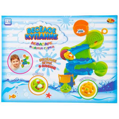Набор игрушек для ванной ABTOYS Веселое купание горка серпантин зеленая с 2 животными на кругах