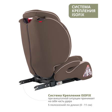 Автокресло бустер детское Indigo Winner isofix 9-36 кг группа 1/2/3 бежевый коричневый