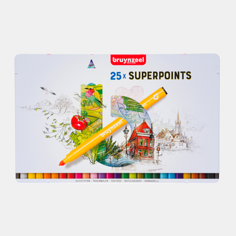 Набор фломастеров Bruynzeel Kids Super Point 25 цветов в металлическом коробе-пенале - фото 1