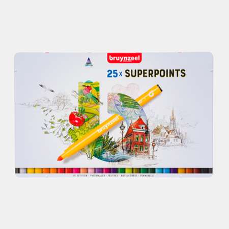 Набор фломастеров Bruynzeel Kids Super Point 25 цветов в металлическом коробе-пенале