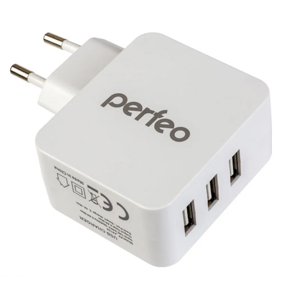 Сетевое зарядное устройство Perfeo CUBE 3 белое на 3 USB порта - фото 1