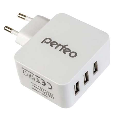 Сетевое зарядное устройство Perfeo CUBE 3 белое на 3 USB порта