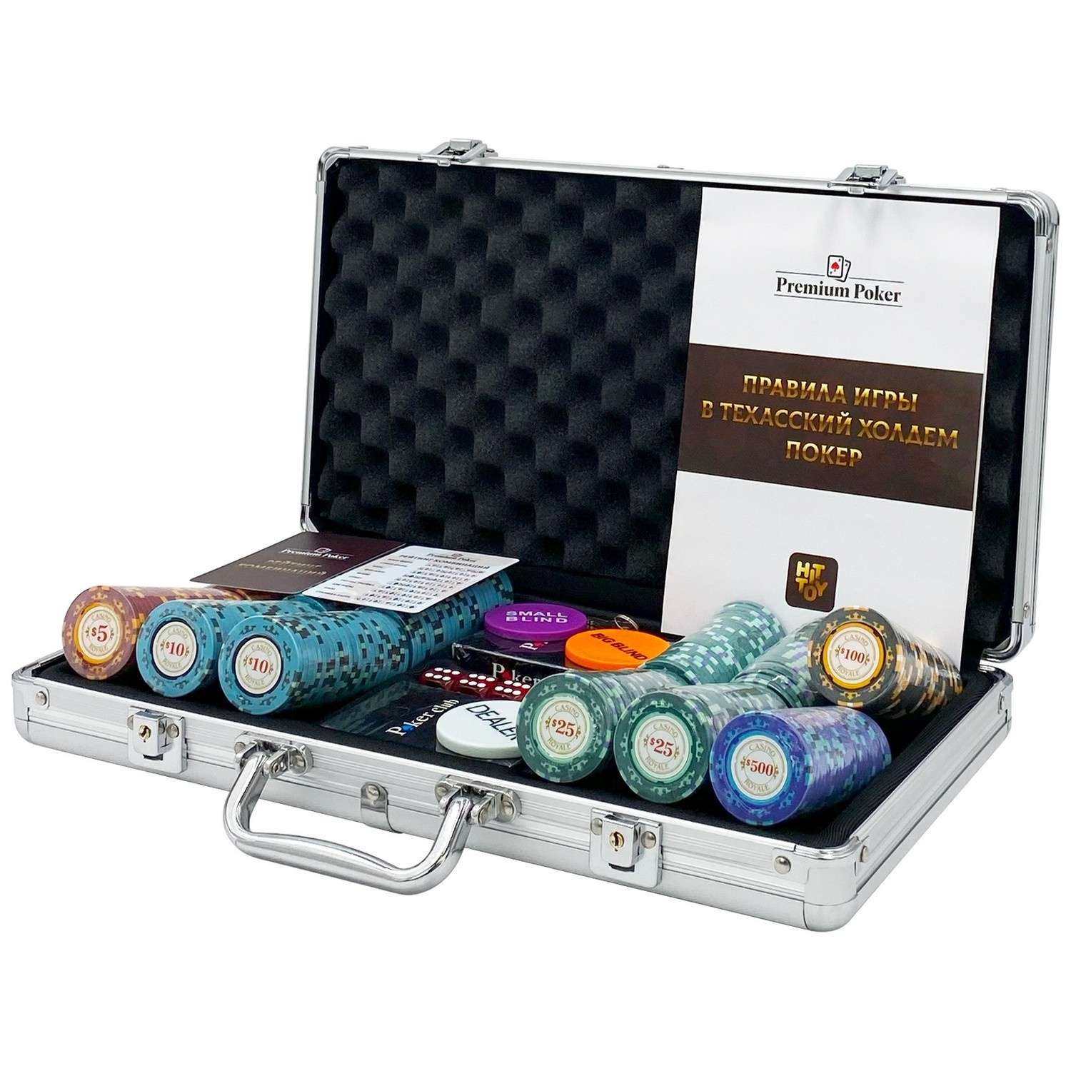 Покерный набор HitToy Casino Royale 300 фишек с номиналом в чемодане - фото 1