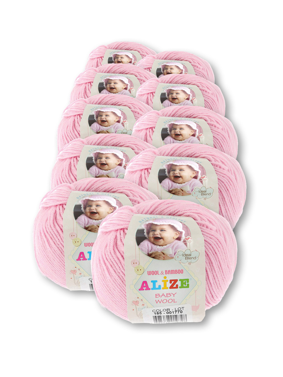 Пряжа для вязания Alize baby wool бамбук шерсть акрил мягкая 50 гр 175 м 185 пастельно-розовый 10 мотков - фото 2