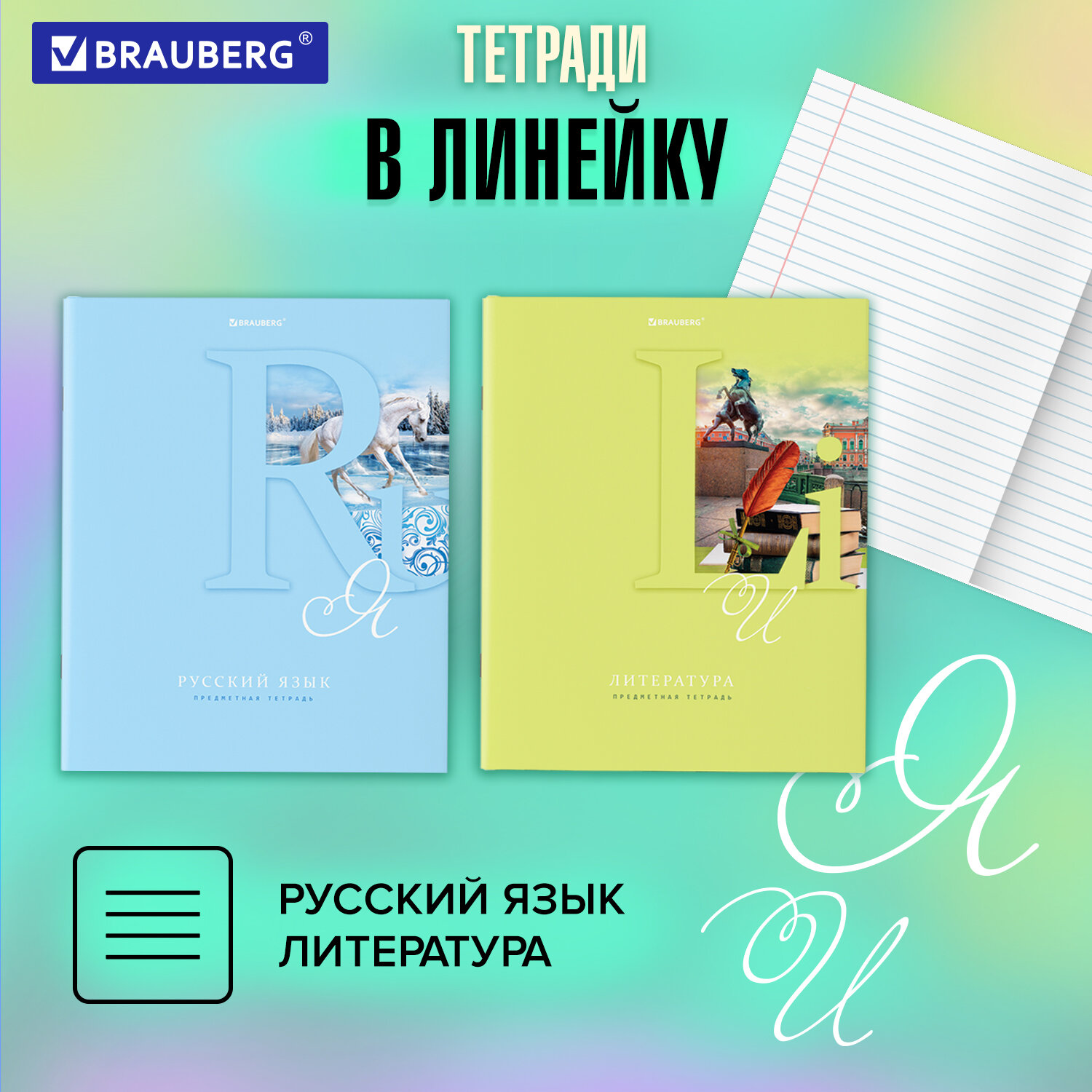 Тетради предметные Brauberg Пастельная со справочным материалом в клетку-линейку 12 шт 48 л - фото 3