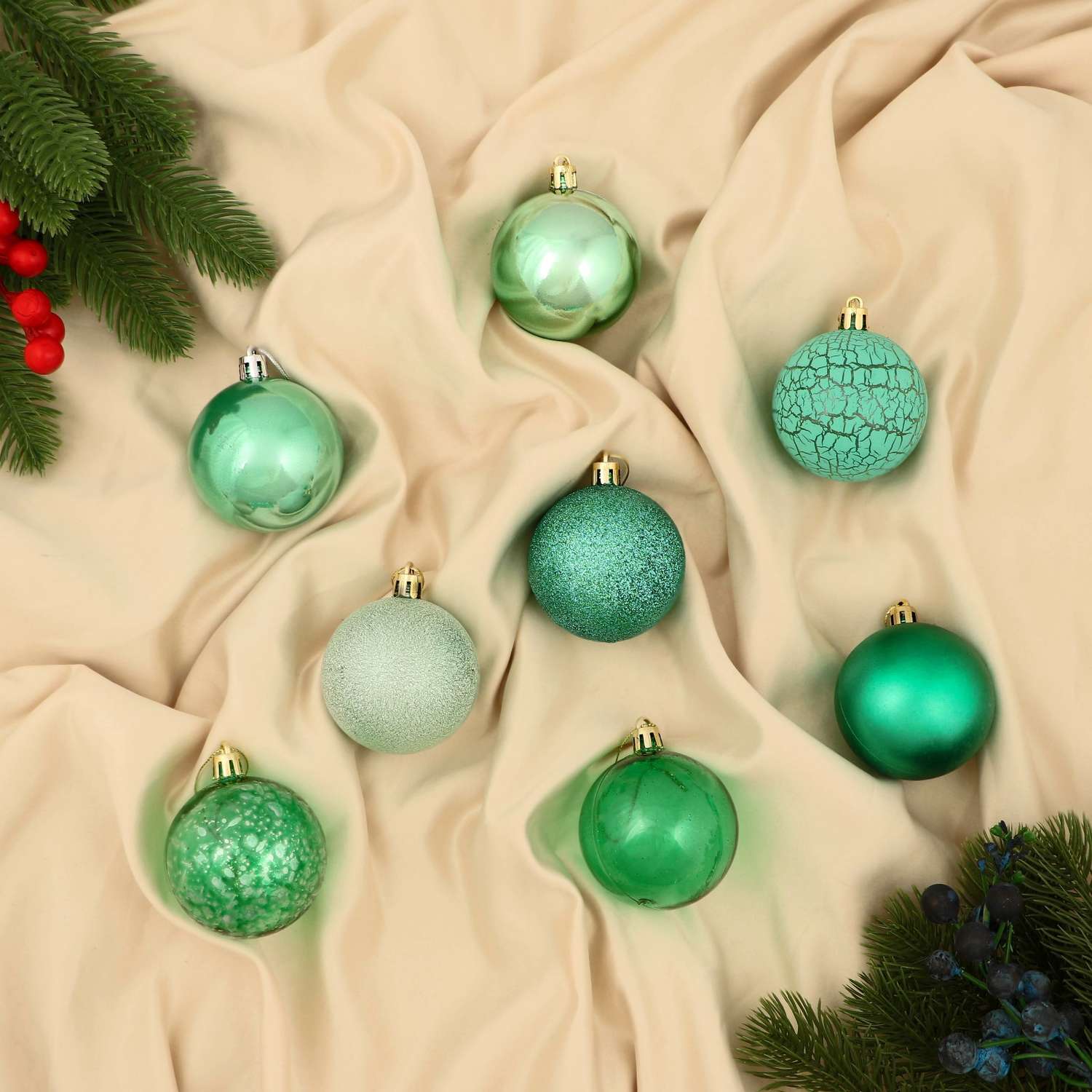 Набор шаров Зимнее волшебство пластик d-5.5 см 8 шт «Ивета» зелёный - фото 1
