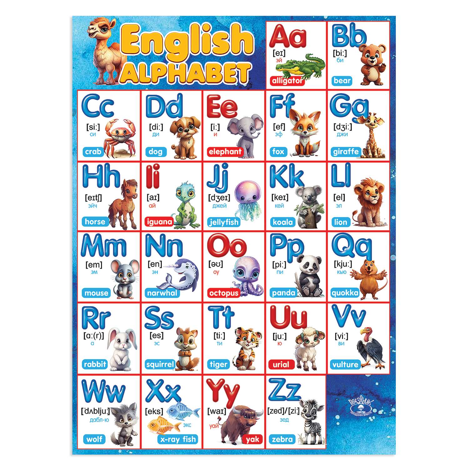 Плакат обучающий на стену Праздник алфавит английский язык english с картинками и транскрипцией азбука - фото 5