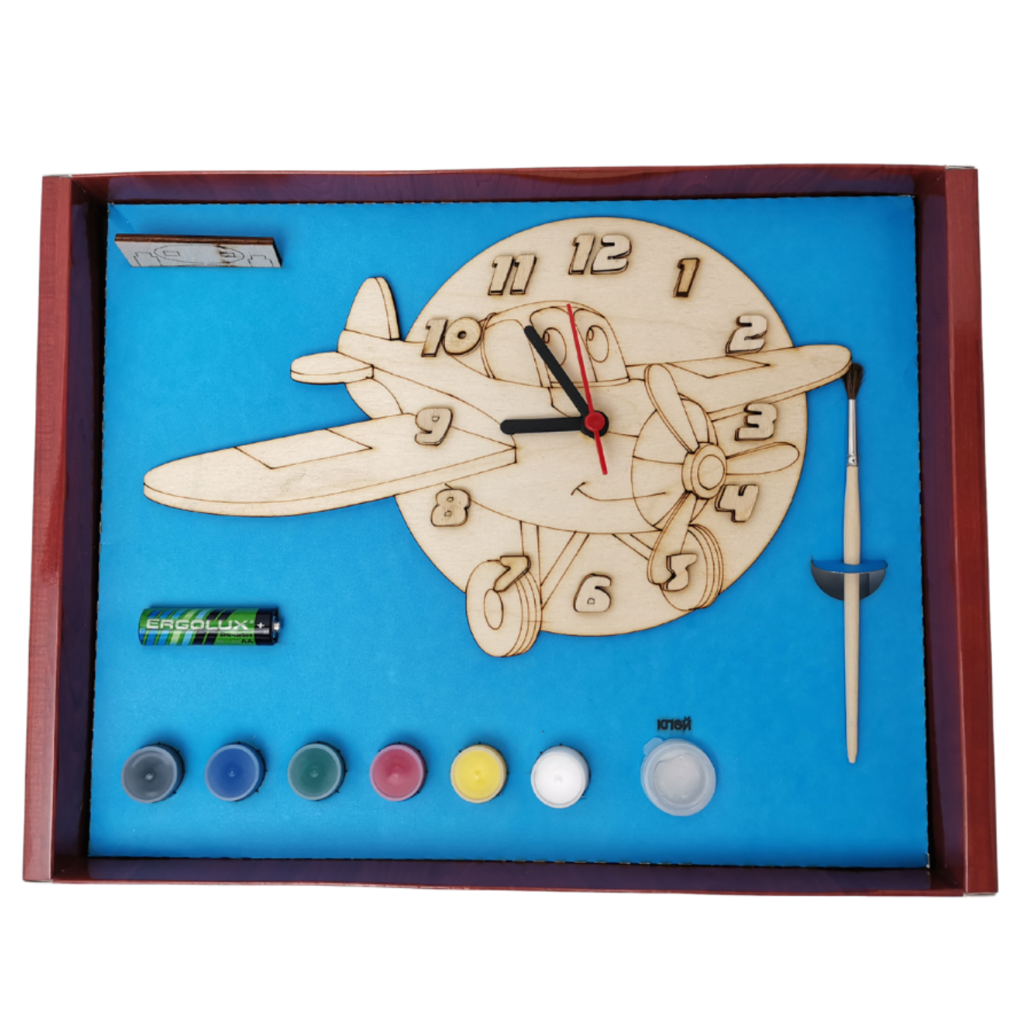Набор для творчества Нескучные игры Часы с циферблатом Самолет с красками - фото 1
