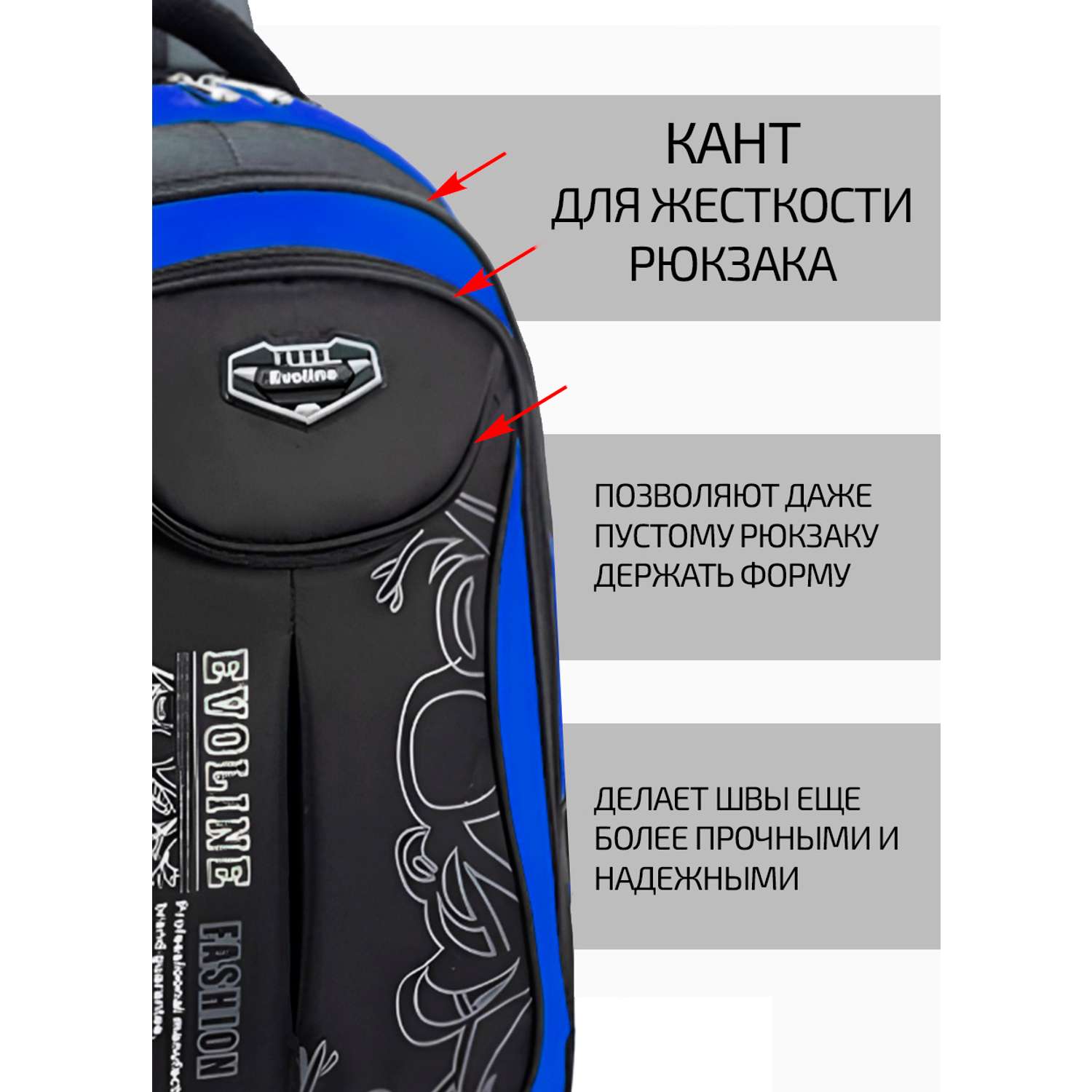 Рюкзак школьный Evoline средний черно-голубой EVO-158-1 - фото 5