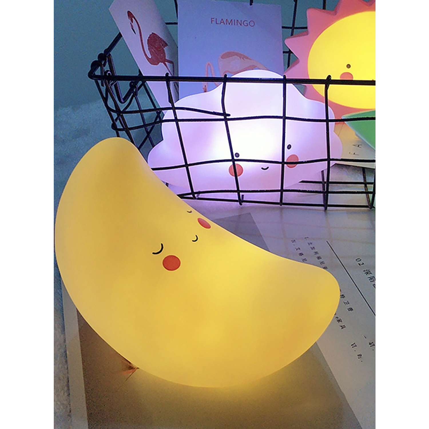 Лампа настольная светодиодная LATS ночник детский месяц желтый - фото 17