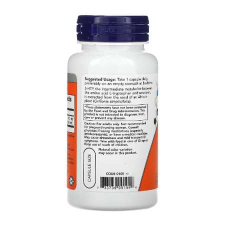 Аминокислота 5 HTP Now 5 гидрокситриптофан 100мг 60 капсул для похудения настроения сна