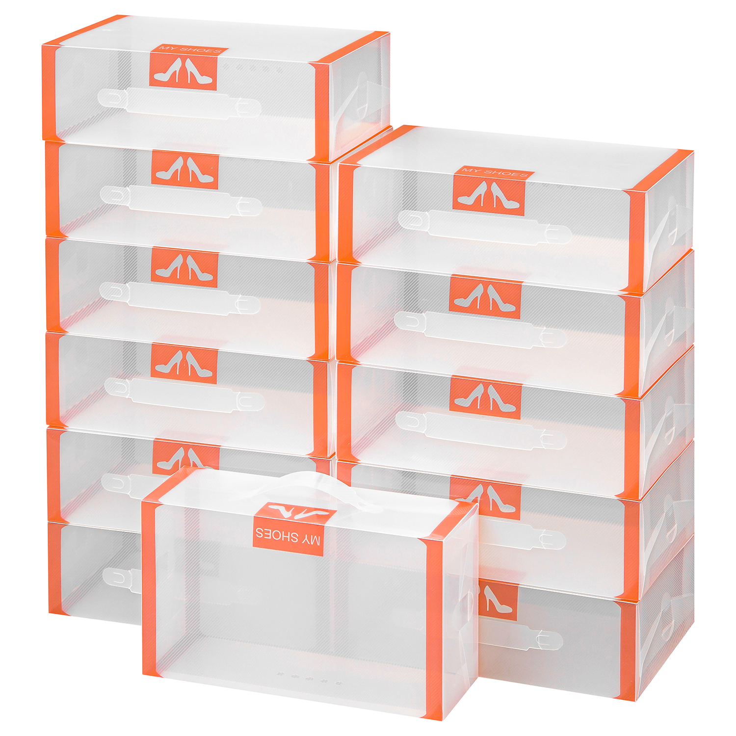 Набор коробок El Casa 12 шт для хранения женской обуви 30х18х10 см Оранжевая кайма складные с ручкой - фото 1