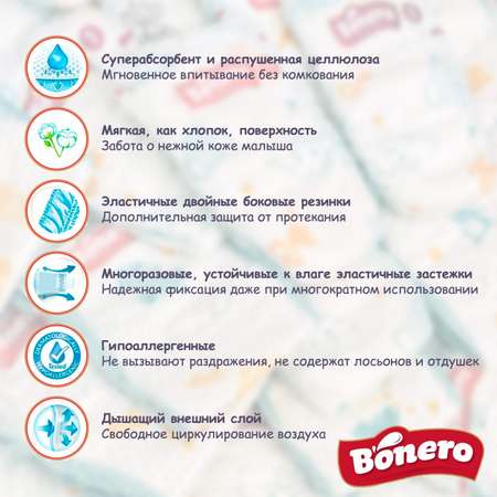 Подгузники BONERO New Born 1 от 2 - до 5 кг 50 шт