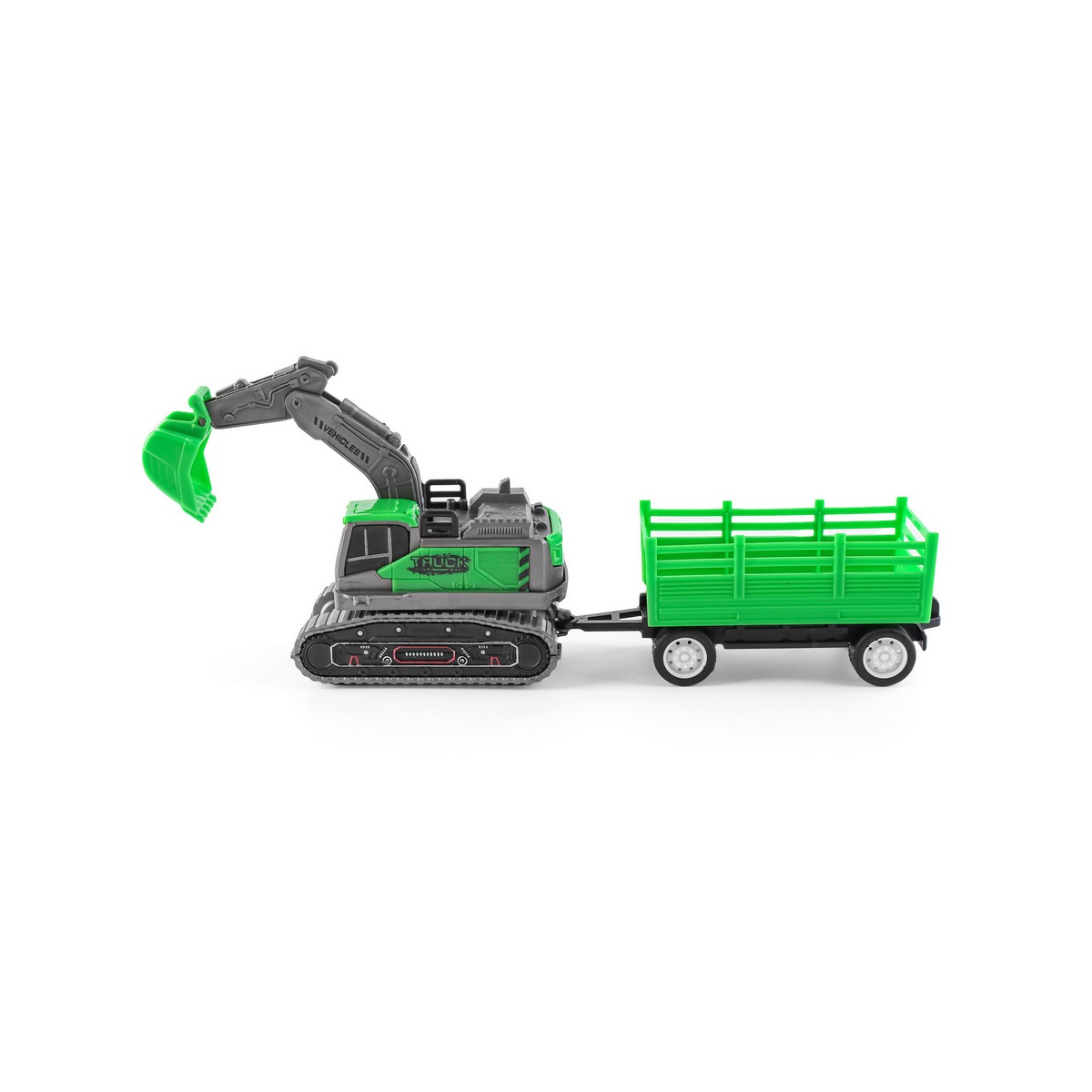 Инерционная игрушка Handers Гусеничный экскаватор с прицепом 22 см зелёный HAC1608-178 - фото 3