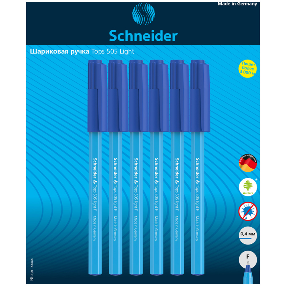 Набор шариковых ручек Schneider Tops 505 F Light 6 шт синие 0.8 мм блистер - фото 2