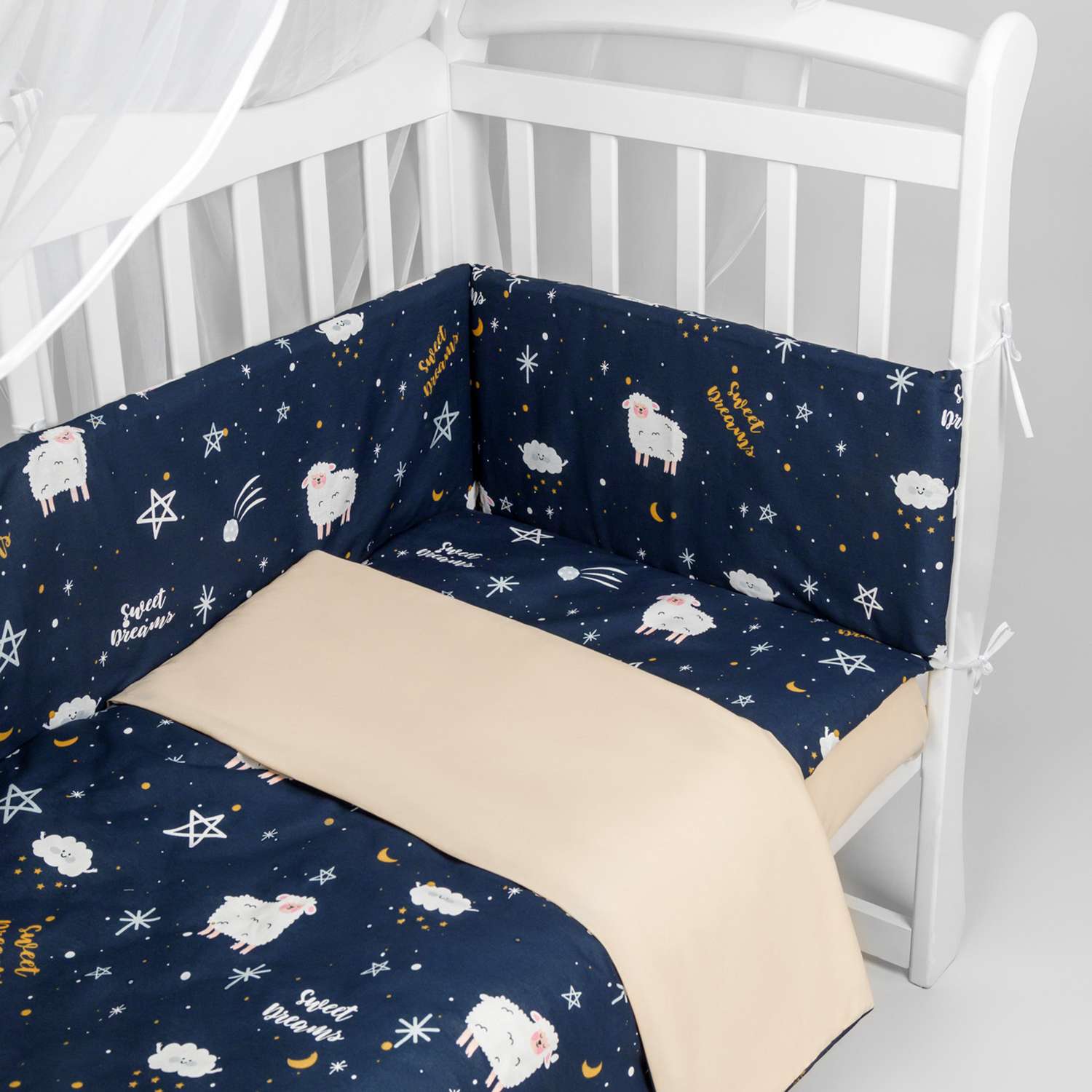 Бортик в кроватку AmaroBaby на молнии: 4 подушки-бортика AmaroBaby Galaxy синий - фото 2