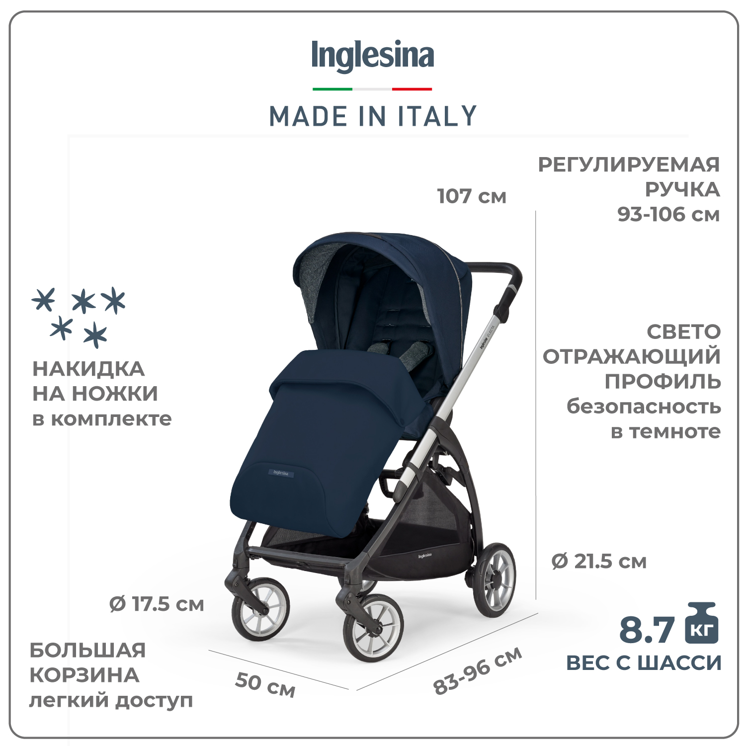 Прогулочная коляска INGLESINA Electa Цвет Soho Blue - фото 3