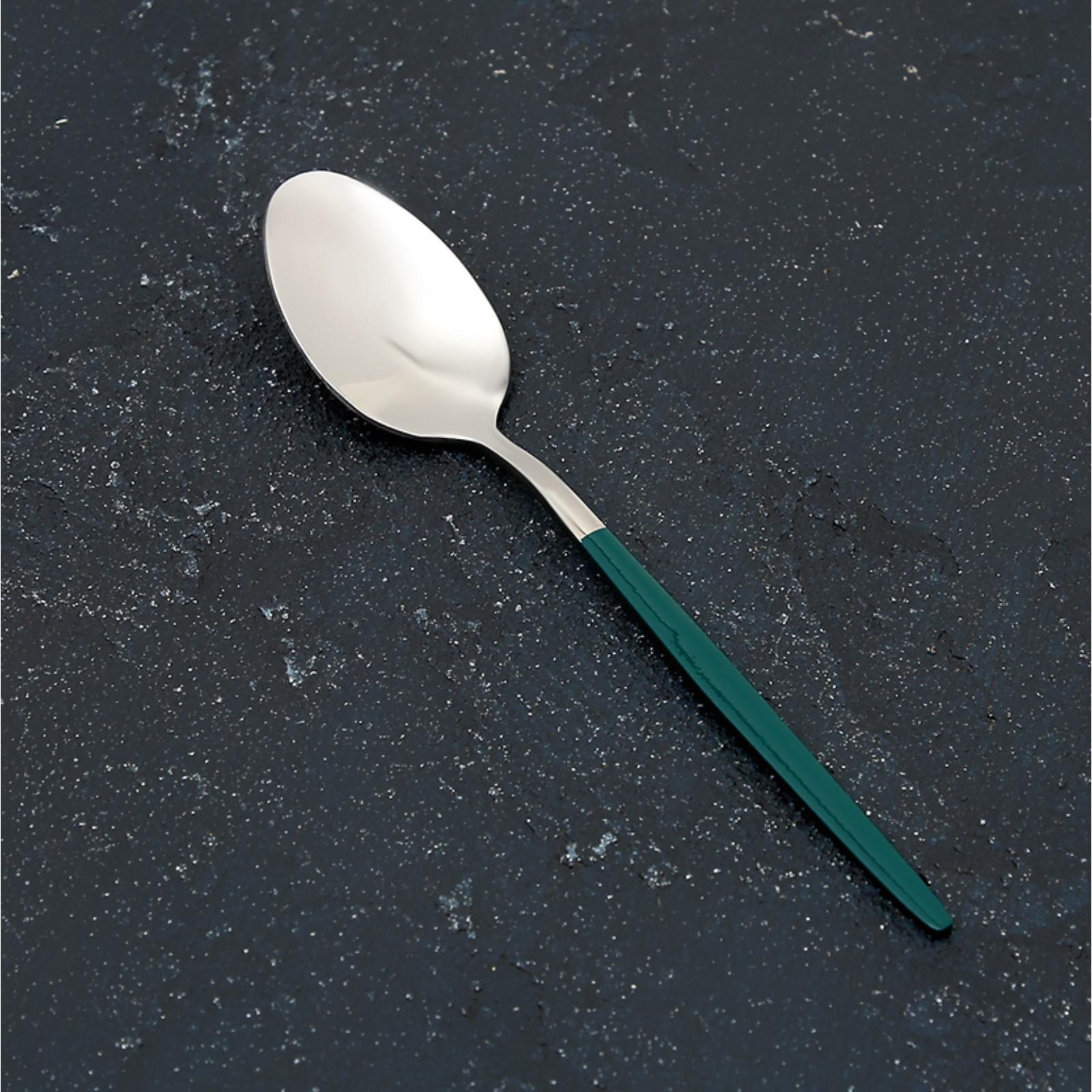 Ложка MAGISTRO Блинк цвет серебро зеленая ручка на подвесе - фото 1