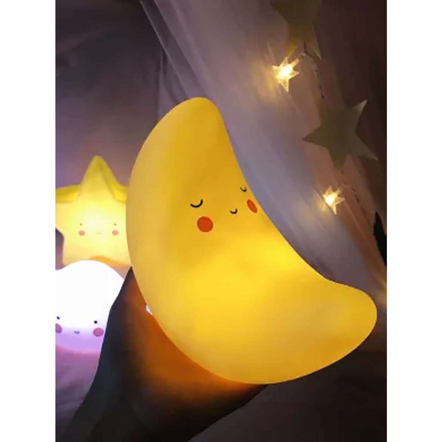 Лампа настольная светодиодная LATS ночник детский месяц желтый - фото 18