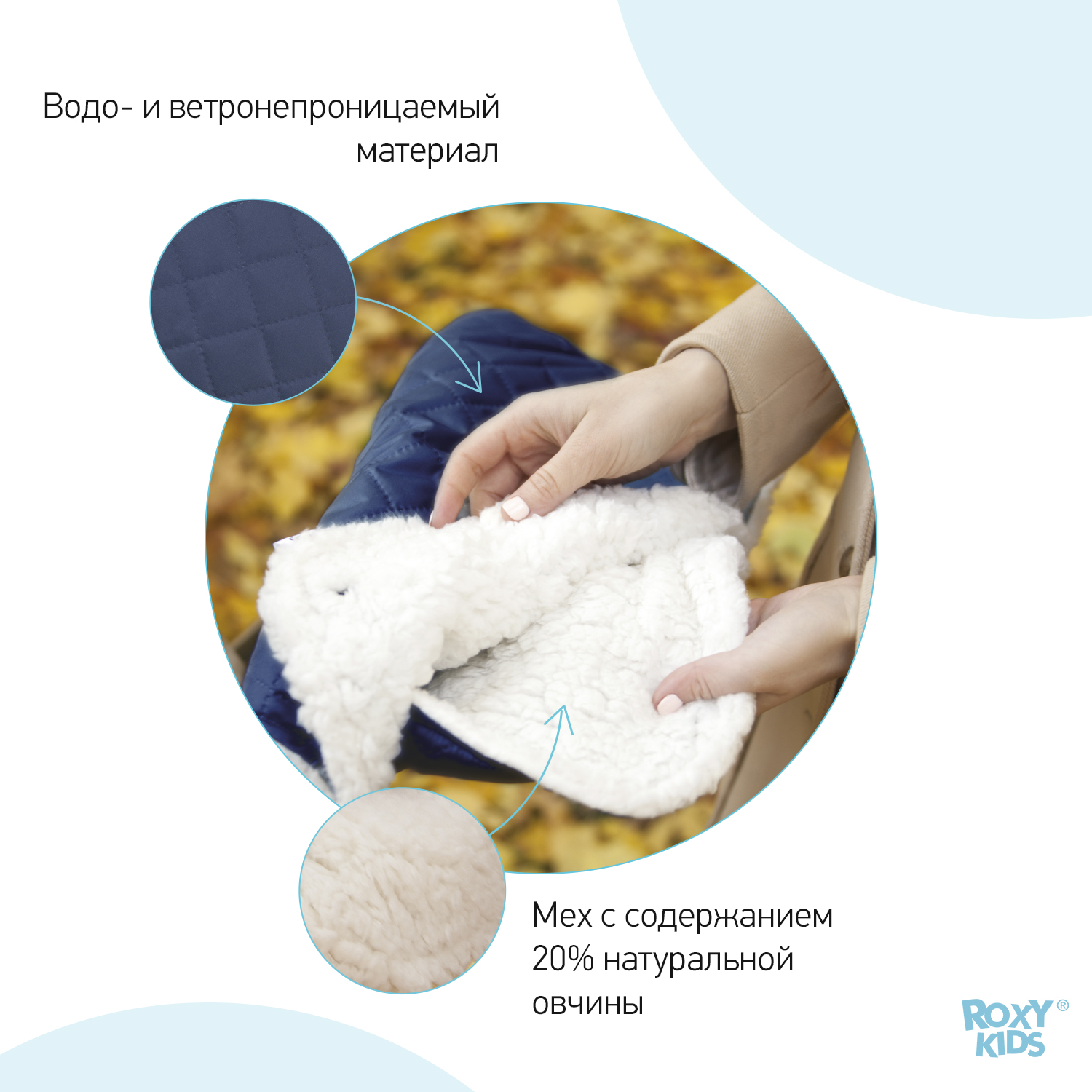 Муфта для коляски ROXY-KIDS меховая Melanie синяя RM-001B - фото 3