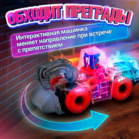 Спецтехника игрушка 1TOY Движок прозрачная машинка с шестеренками светящаяся музыкальная 1 шт