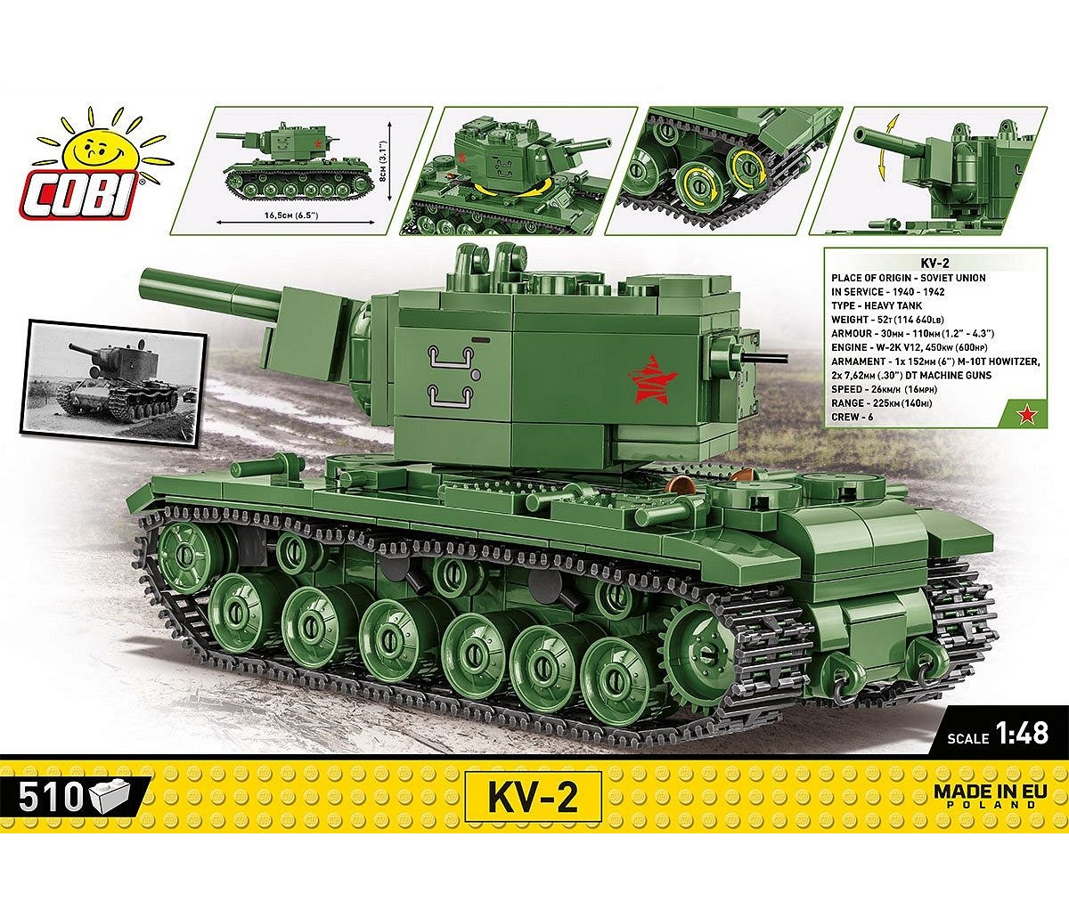 Конструктор COBI Советский танк КВ-2 WWII KV-2 510 деталей - фото 12