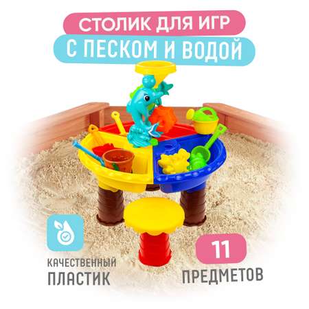 Игровой набор для песочницы Solmax столик 2 в 1 для игры с песком и водой с формочками 11 предметов 45х47 см