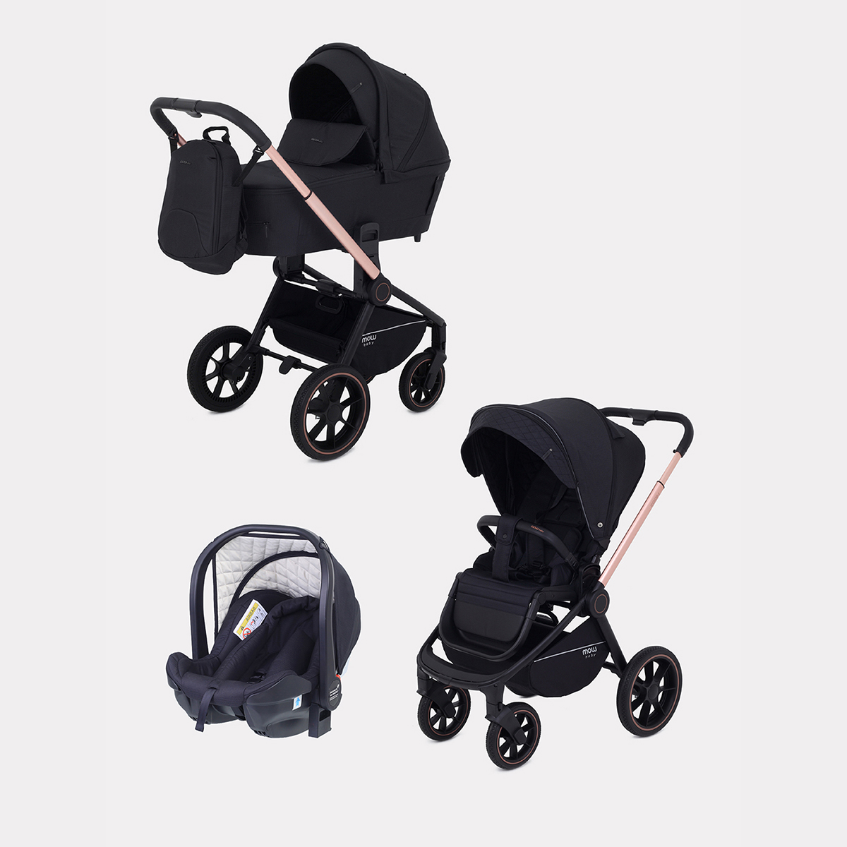 Коляска детская универсальная MOWbaby ZOOMPU (3в1) RA087 Gold Black - фото 2