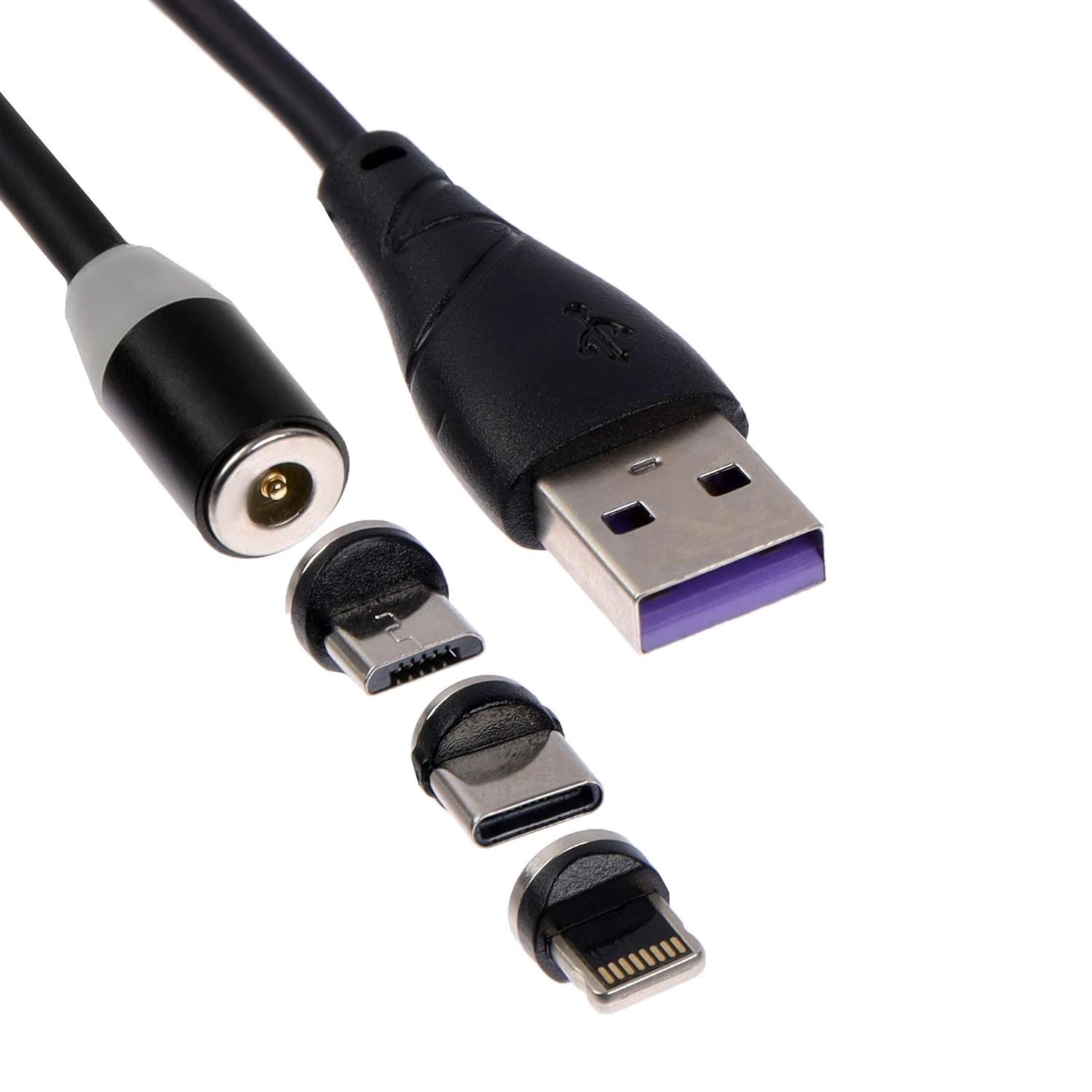 Кабель магнитный Luazon Home 3 в 1 MicroUSB/Type-C/Lightning USB без передачи данных 1м чёрный 9940260 - фото 1