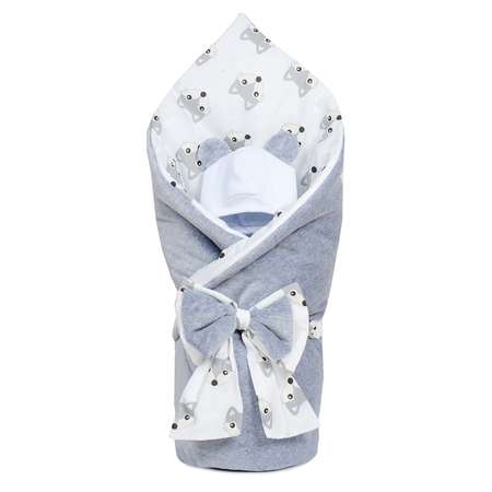 Конверт-одеяло Чудо-чадо на выписку для новорожденного Флаффи серый/лисички