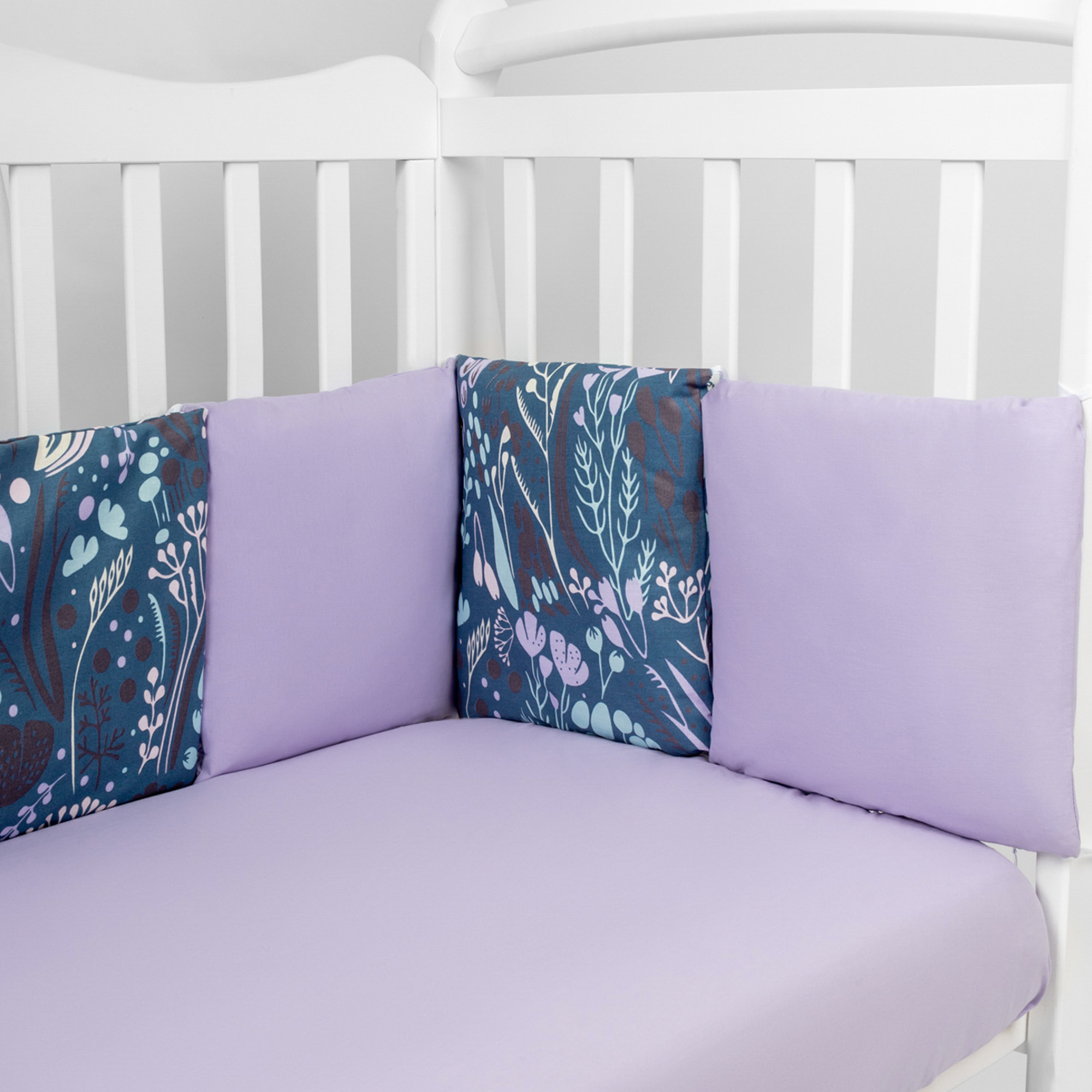 Комплект Premium AmaroBaby в кроватку 18 предметов: 6 + 12 подушек-бортиков Flower dreams фиолетовый - фото 4