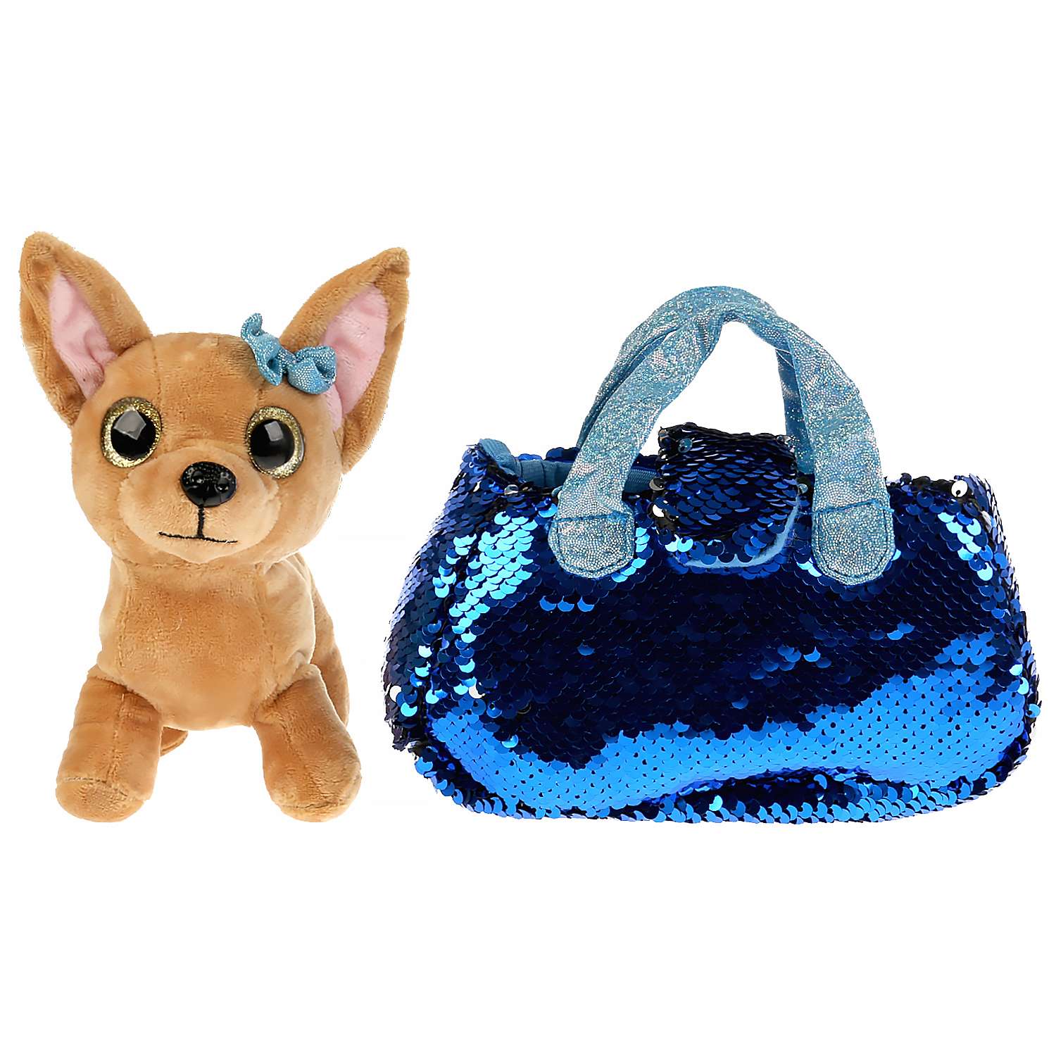 Игрушка мягконабивная Мой питомец Собачка в синей сумочке из пайеток 297159 - фото 3