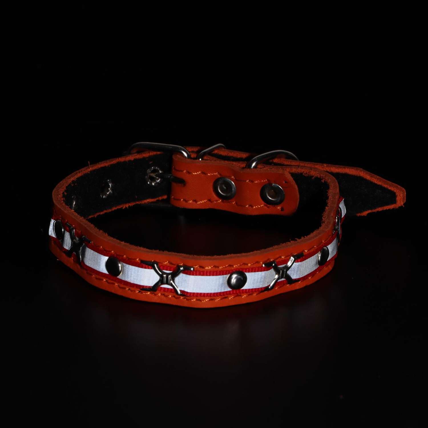Ошейник Пижон кожаный светоотражающий на синтепоне 45х2 см оранжевый - фото 6