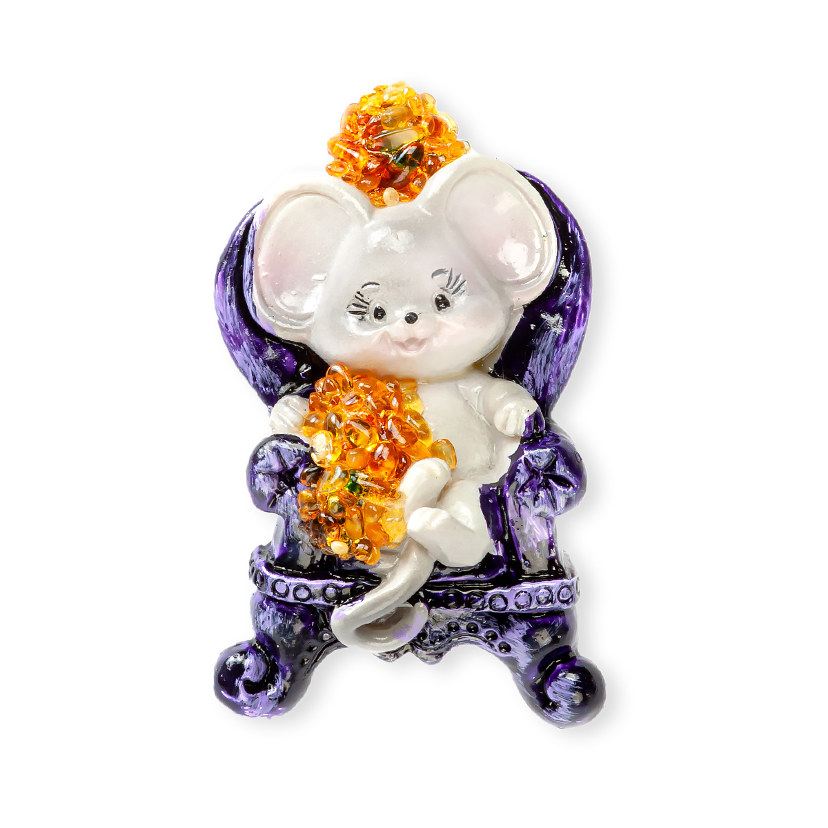 Магнит из керамики Янтарь России с янтарем Веселый мышонок цвет фиолетовый - фото 1