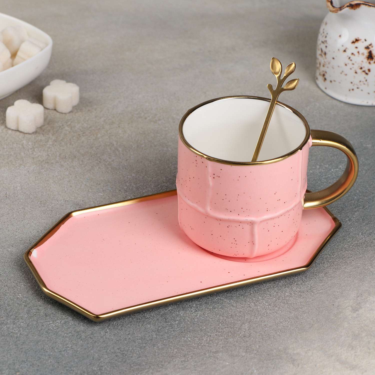 Чайная пара Sima-Land с ложкой Весна кружка 300 мл блюдце цвет розовый - фото 1