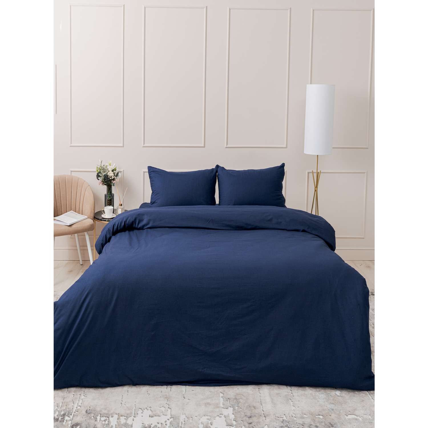 Комплект постельного белья IDEASON Поплин 3 предмета 2.0 спальный темно-синий - фото 6