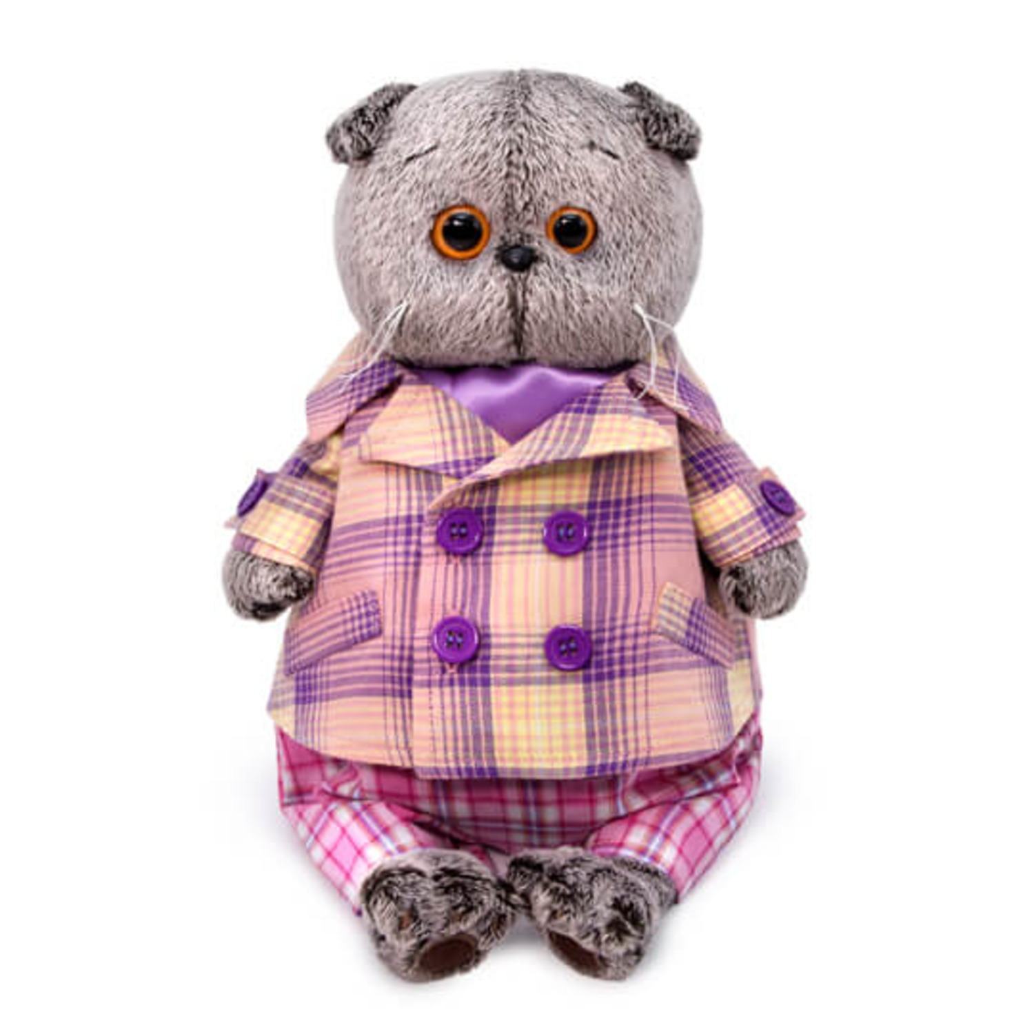 Мягкая игрушка BUDI BASA Кот Басик в пиджаке в сиреневую клетку 25 см BB012 - фото 1