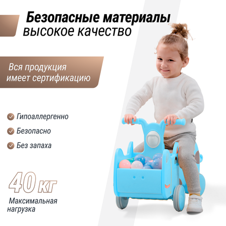 Машинка-каталка с корзиной UNIX Kids Hippo с ручками беговел до 40 кг голубой