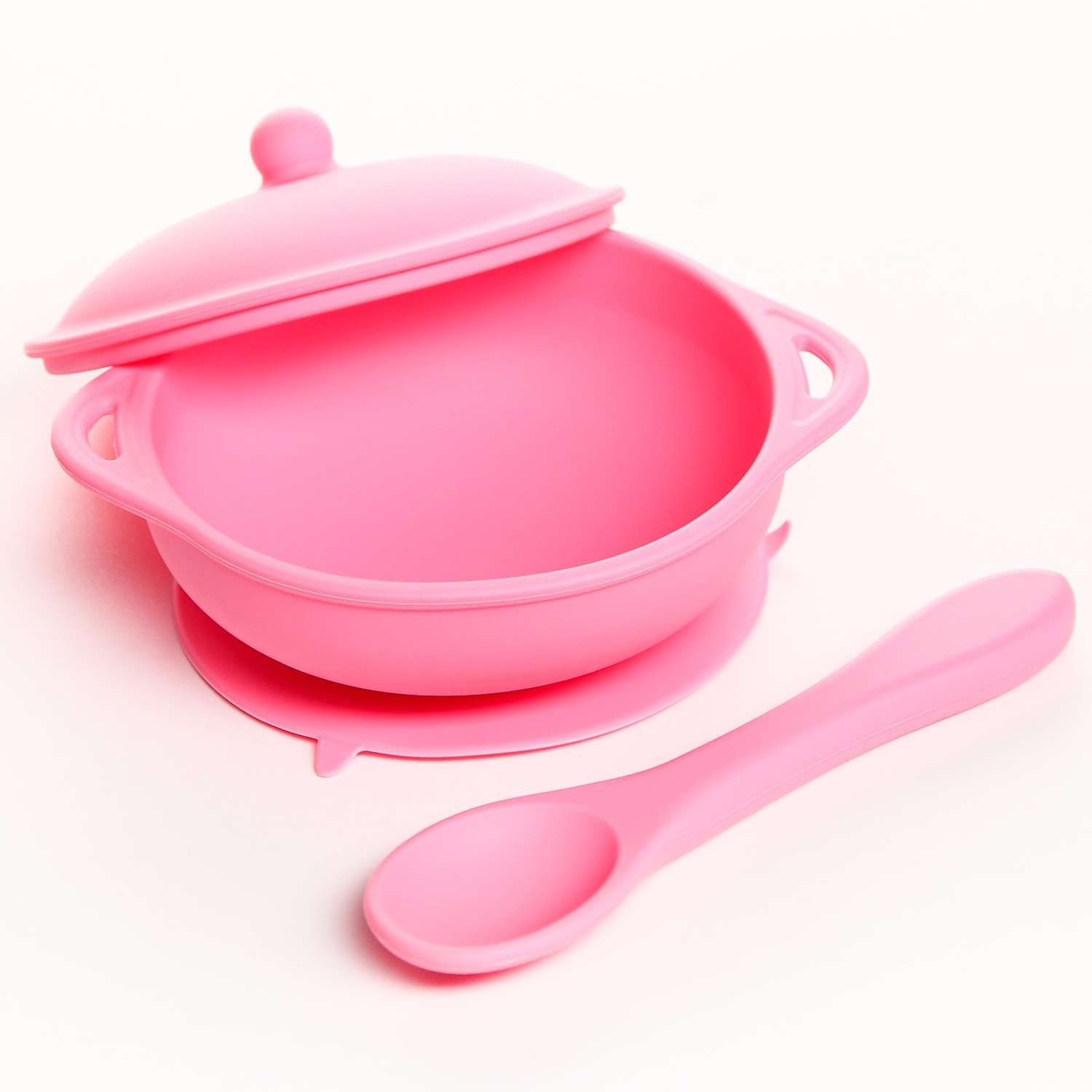 Набор для кормления Mum and Baby миска на присоске с крышкой ложка цвет розовый - фото 1