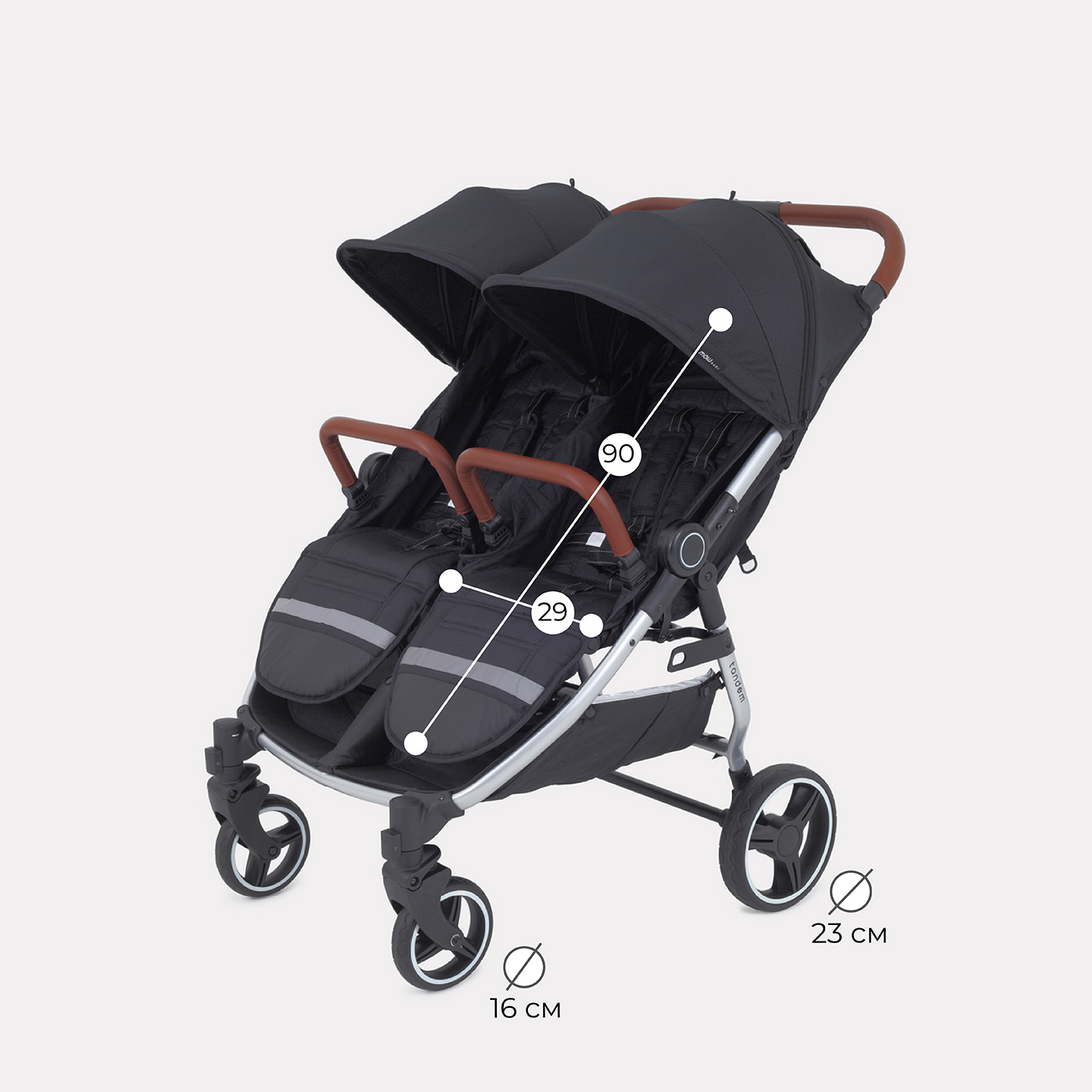 Коляска детская прогулочная MOWbaby для близнецов Tandem MB170 Black - фото 3