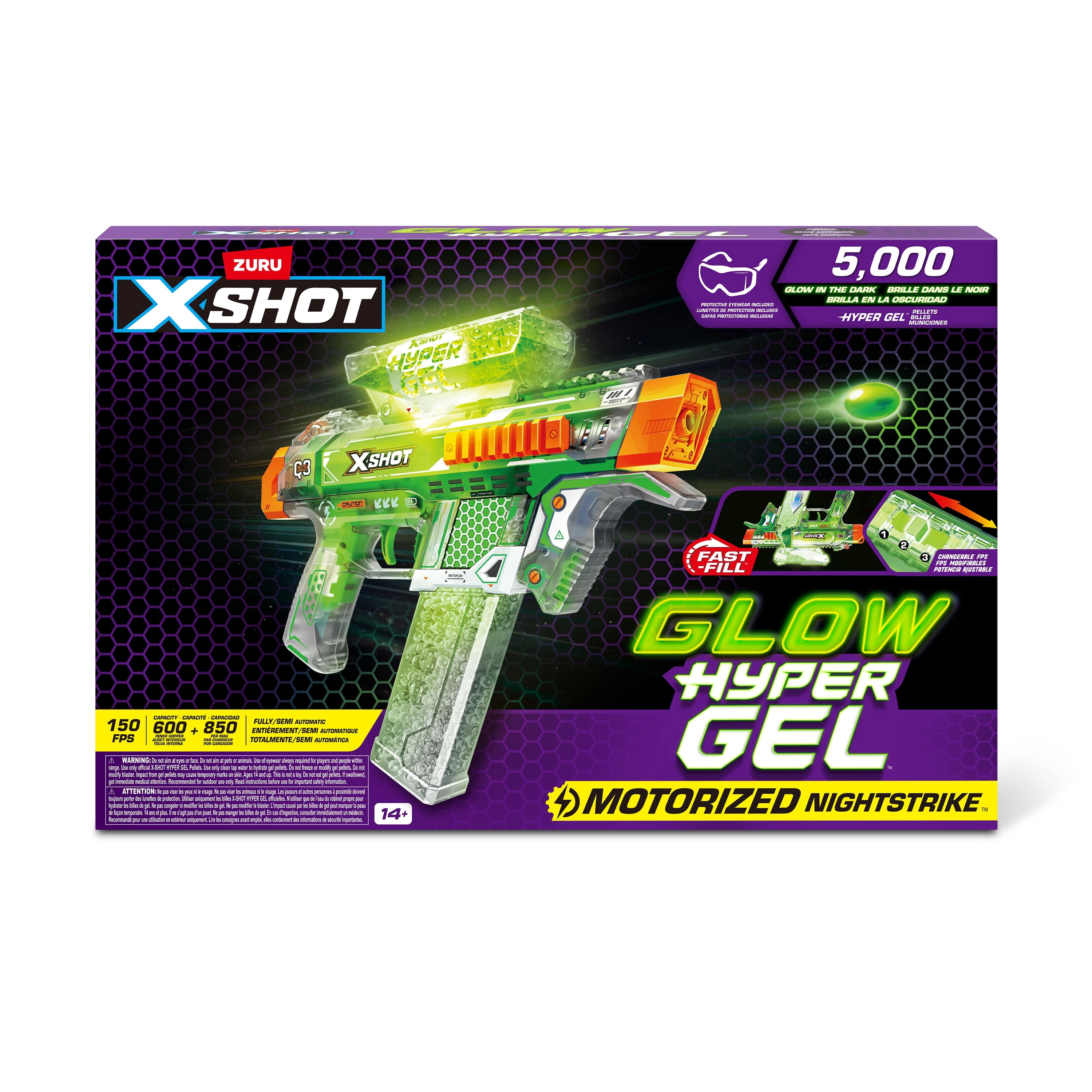 Игровой набор для стрельбы Zuru XSHOT  Hypergel glow in the dark Бластер Найтстрайкер 5000 гелевых шариков в комплекте - фото 1