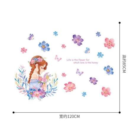 Наклейка Zabiaka пластик интерьерная цветная «Девушка в цветах» 60х90 см