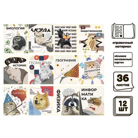 Комплект предметных тетрадей Calligrata 36 листов«Животные мемы»